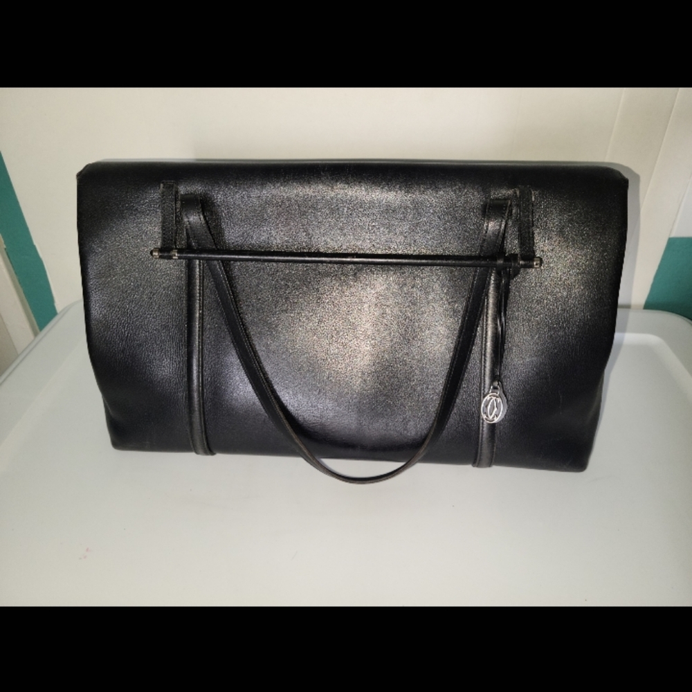 Vintage Cartier Cabochon Shoulder Bag Black Leather Tote